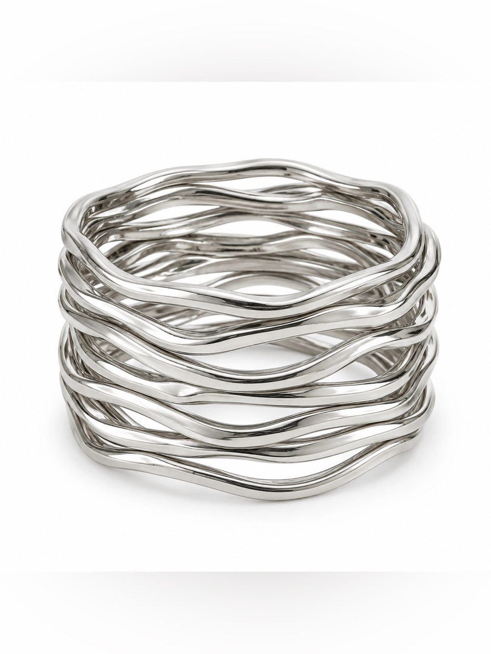 Zara Silver Tone Organic Wavy Bangle 12 -piece Bracelet Set